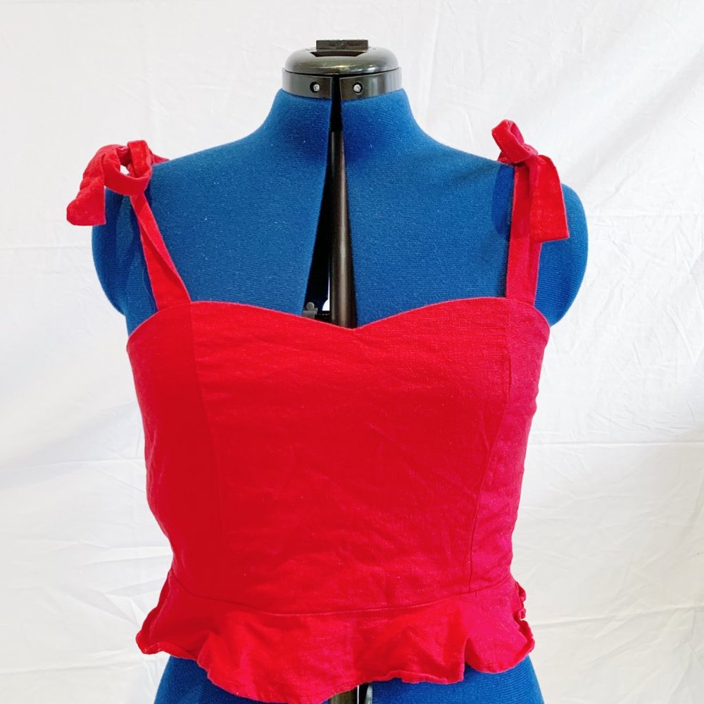 Tie Shoulder Red Crop Top